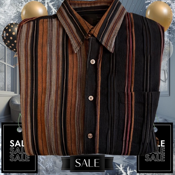 Other - “RARE” - Men's SQ WEAR Long Sleeve Striped Black and Brown Stylish Shirt Med/lrg
